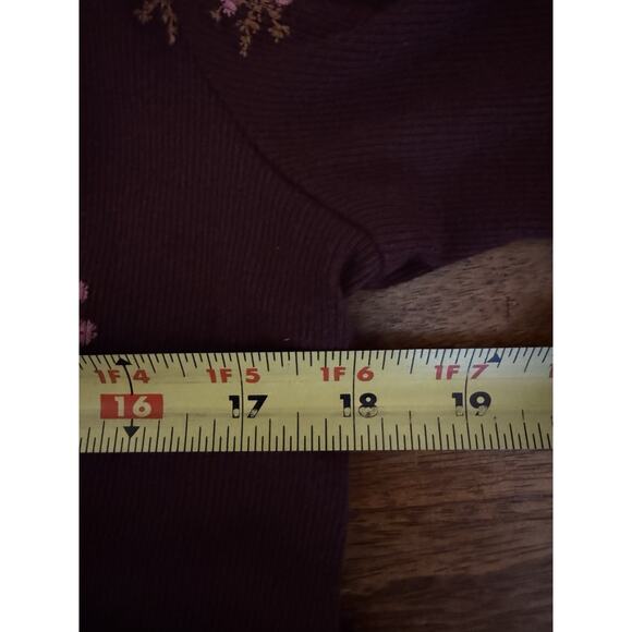 Old Navy Rib Knit Fitted Maroon Ditsy Floral Long Sleeve Top Tee Cottagecore XL - Picture 5 of 8